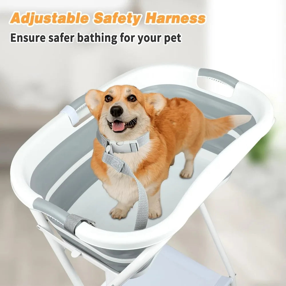 Portable Collapsible Dog Bath Tub Elevated Pet Washing Station with Drainage for Bath Shower Grooming Puppy Small Medium Dogs