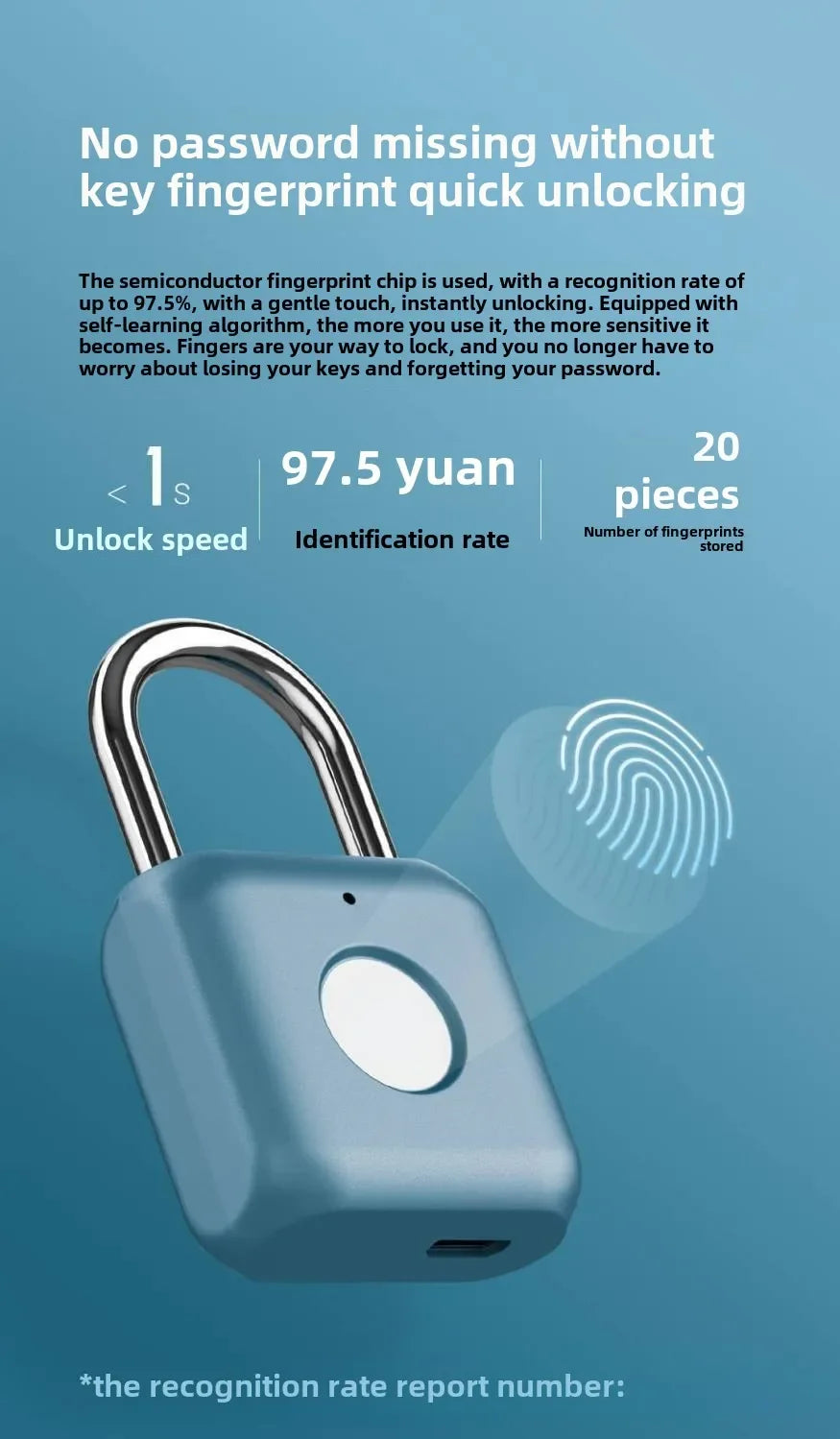 Intelligent Fingerprint Unlock Luggage Cabinet Lock Electronic Lock Head Dormitory Padlock High Security Travel Lock125
