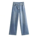 HH Women Trendy Cross Waist Wide Leg Jeans Asymmetrical Button Fly High Waist Baggy Denim Pants For Streetwear Y2K Outfits