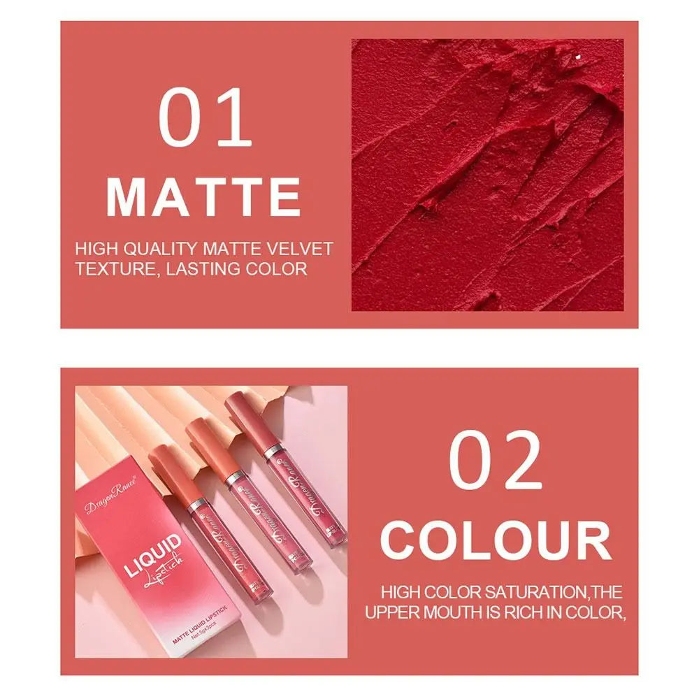 3pcs High Quality Waterproof Daily Style Lip Gloss Velvet Lip Glaze Matte Gloss Lipsticks Womens Lipstick