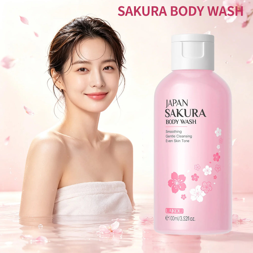 LAIKOU Japan Sakura Body Wash Long Lasting Fragrance Gentle Foaming Moisturizing Smooth Skin Shower Gel 100ml