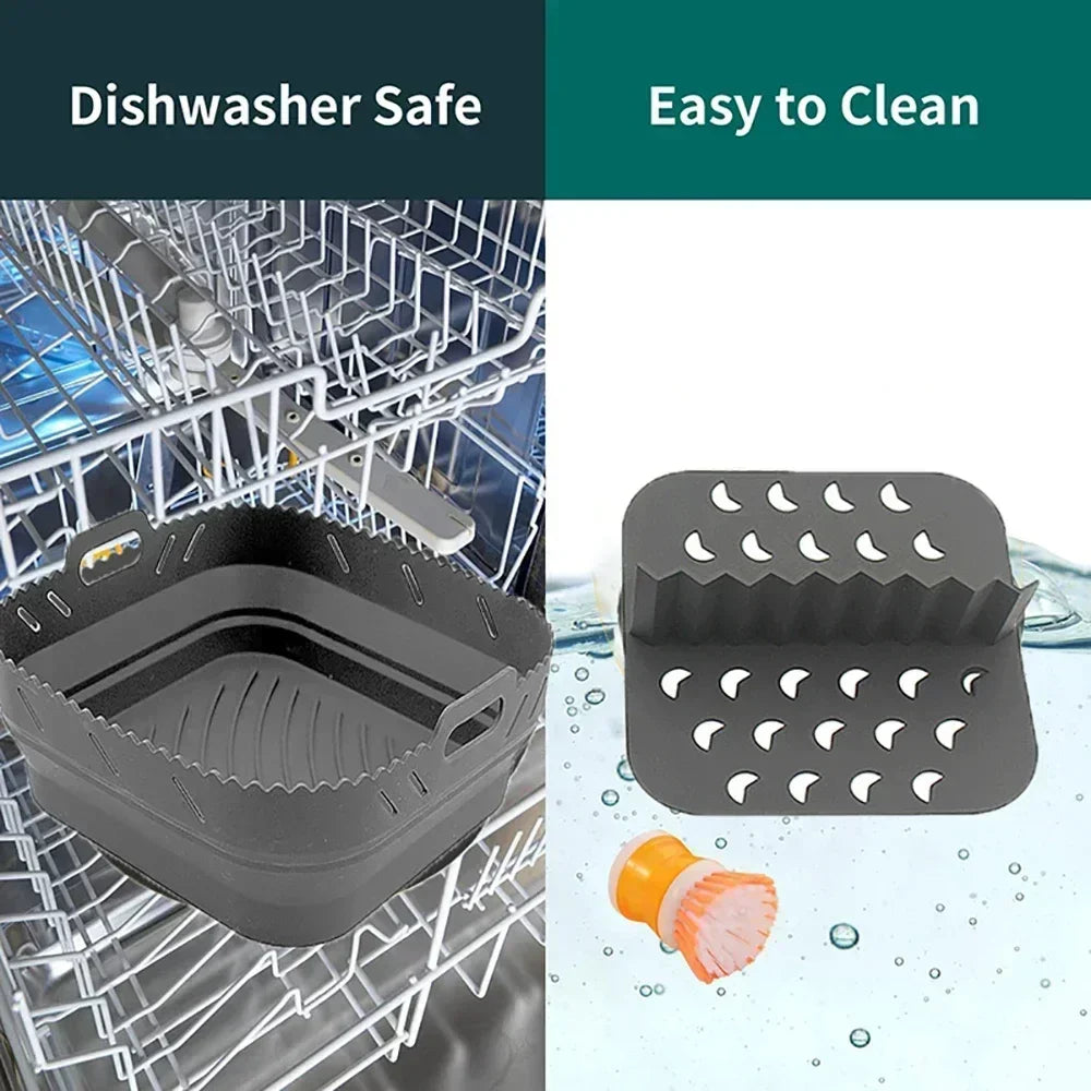 Dishwasher safe Square Silicone Air Fryer Liner Reusable Heat Resistant eazy clean air fryer silicone liners with divider
