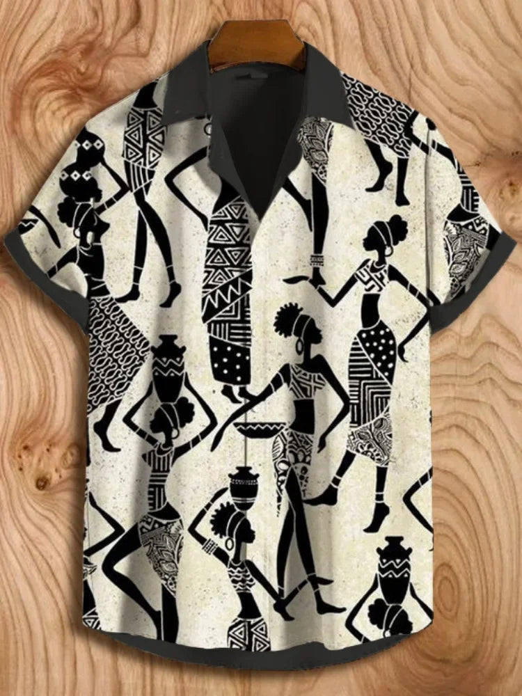 Autumn Ethnic Style Graphic 3D Print Holiday Button Men Clothing Luxury Men's Shirt Casual Short Sleeve Retro Shirt Man Top