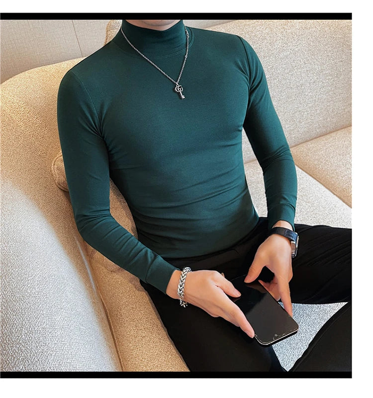 Men's T Shirts Autumn Winter New Turtleneck Long Sleeve T-Shirts For Men Clothing 2025 Slim Fit Casual Basic Tee Shirt Homme 5XL