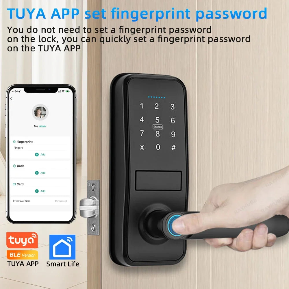 CDOK P13 Smart Biometric Fingerprint Door Lock Electronic Door Lock Tuya/Smartlife App Set Fingerprint/ Password/ Card Unlock