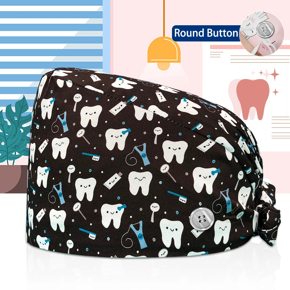 Dentistry Pet Medical Scrub Pharmacist Clinic Hat Dentist Lab Cap Nurse Surgical Working Caps Nursing Hats Cotton with Button