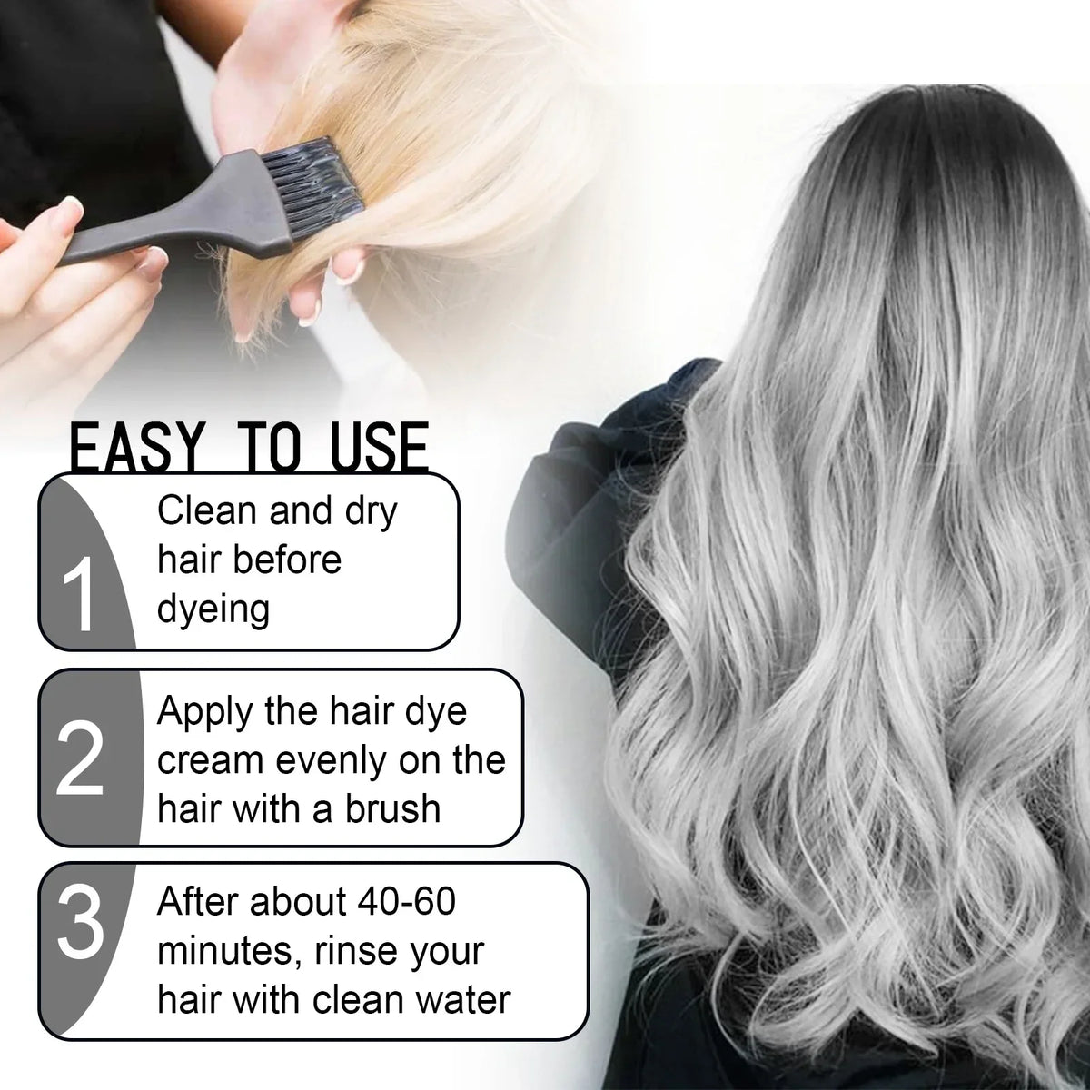 Grey Hair Dye Cream Unisex Smoky Punk Style DIY Styling No Damage Quick Coloring Long-lasting Professional Hairs Dyeing Creams