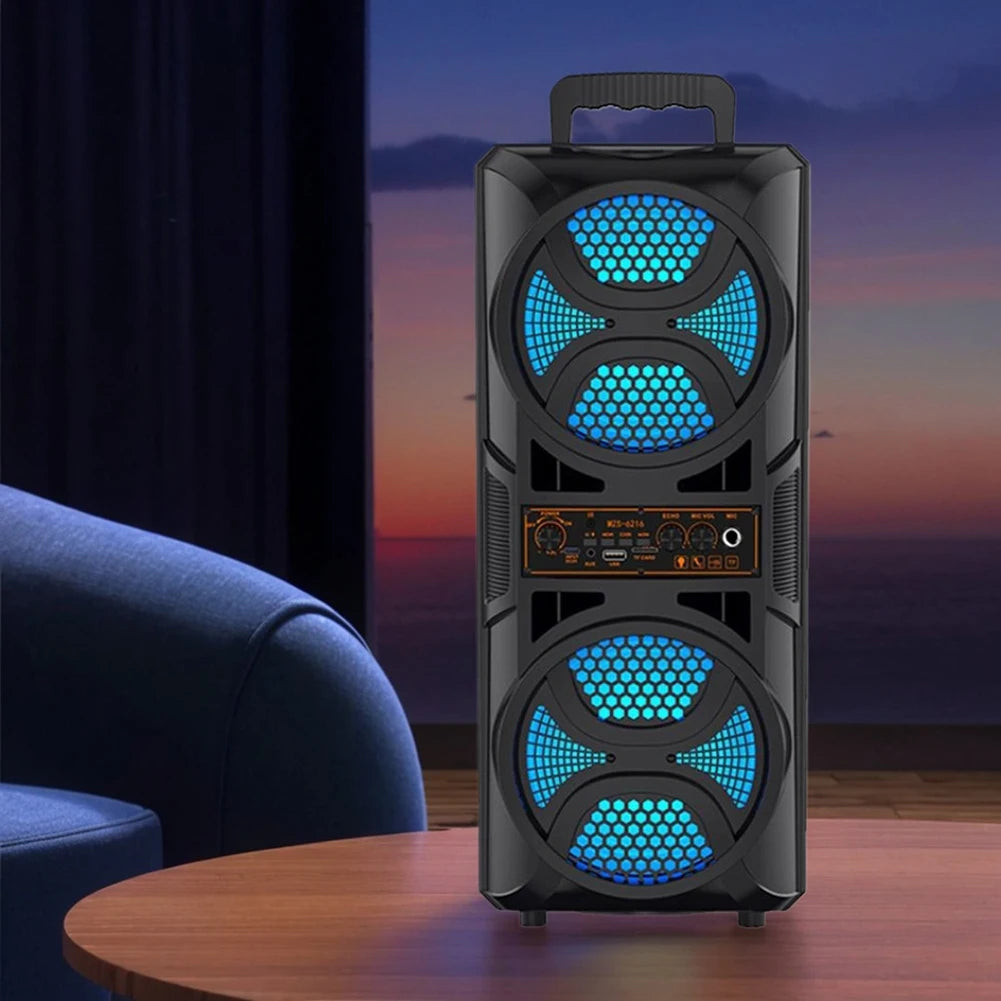 BT Speaker Loud Boombox with Double Subwoofer Deep Bass Lights Outdoor Speaker Support USB/TF/AUX/FM/BT/MIC for Home Party Gift