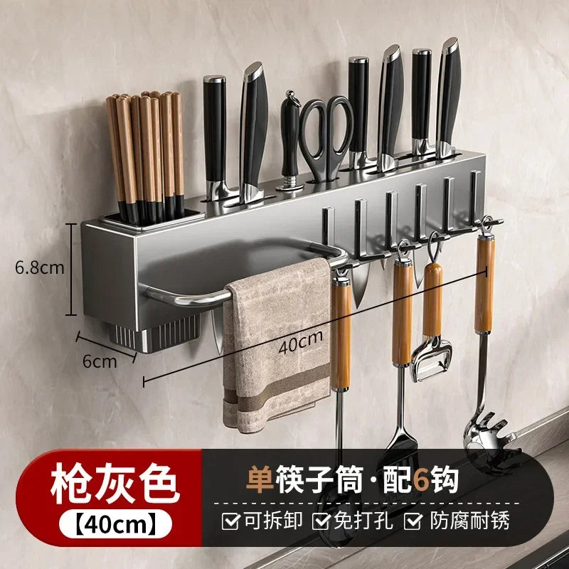 Kitchen Organizer Knife Rack Storage Box Household Knife Rack Spoon & Chopstick Holder No Hole Required Hanging Storage Box