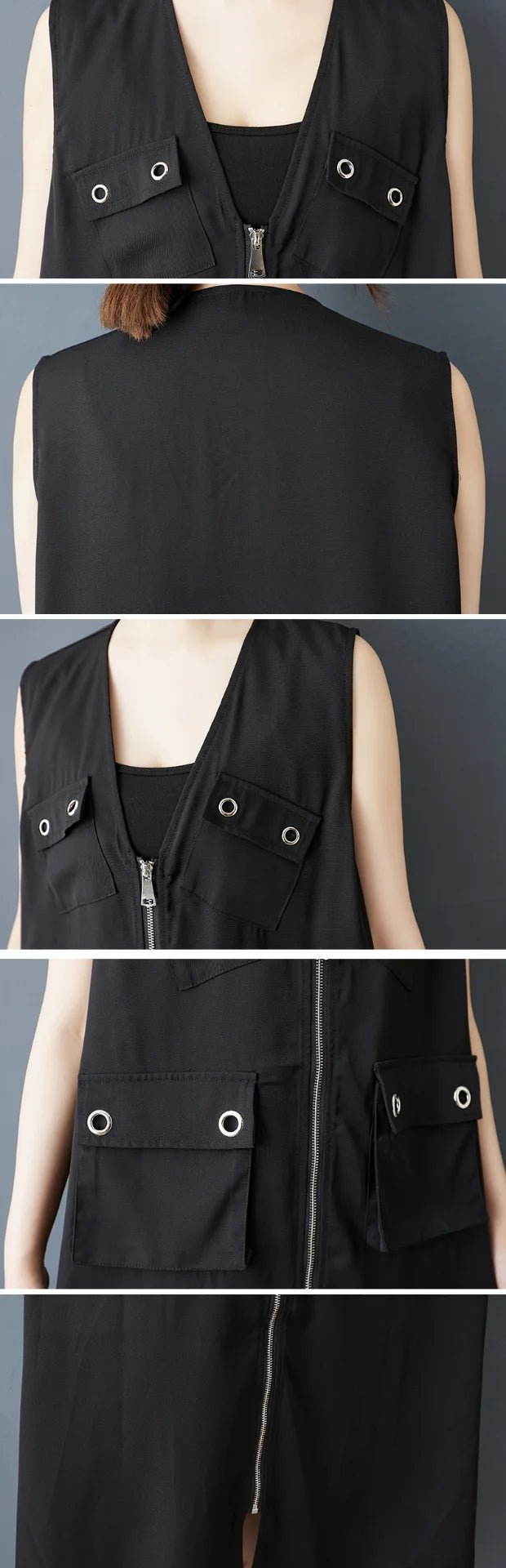 Summer 2026 Loose k Faion V-Ne Zipper Vest Dr Patchwork 3D ket Personali Dr Retro Sle Midi Skirt Dr