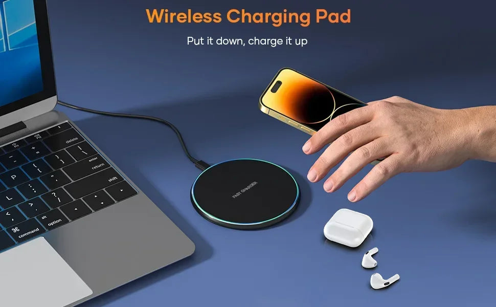 15W Desktop LED Wireless Charger Pad Phone Holder For iPhone 17 16 15 14 13 Pro Max Samsung Xiaomi Induction Fast Charging Stand