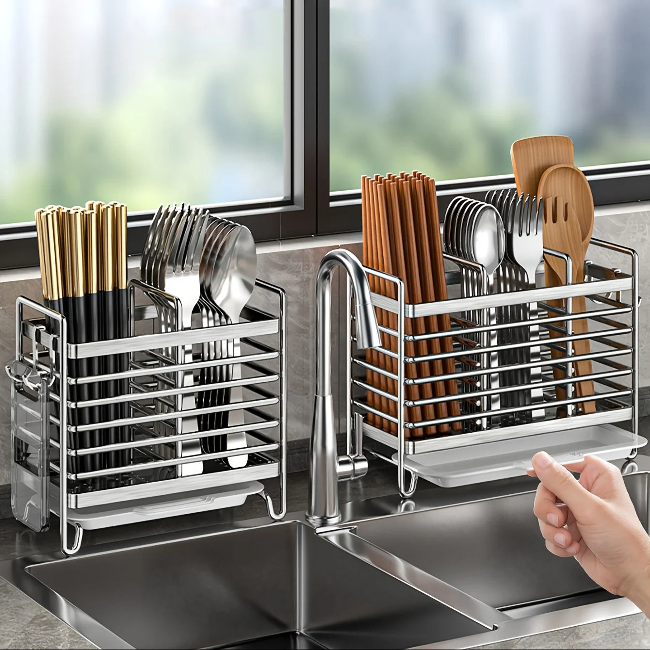 No-Drill Wall-Mounted Utensil Holder Stainless Steel Space-Saving Organizer For Kitchen Cutlery Ideal For Small Spaces