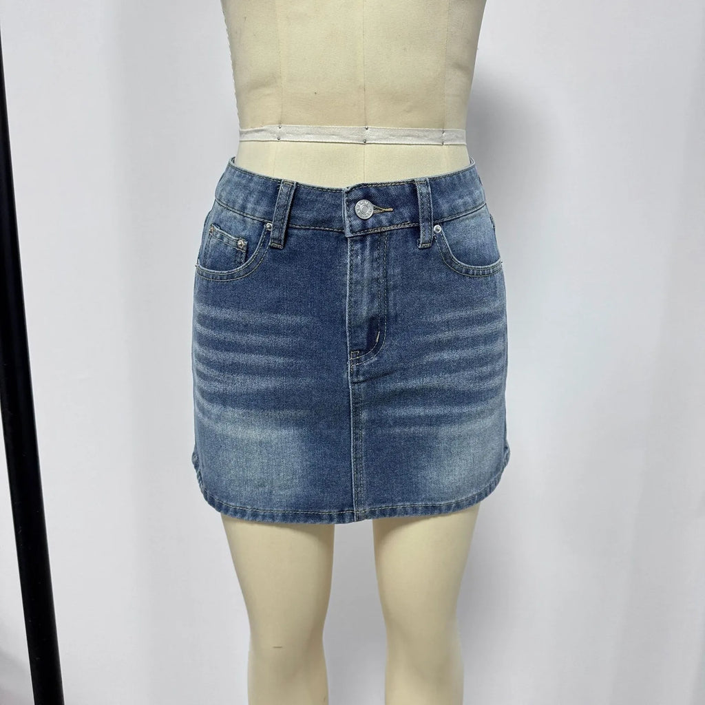 Vintage Denim Mini Skirts for Women Summer Fashion High Waist Straigth Short Faldas Casual Streetwear Classic Jean Skirt