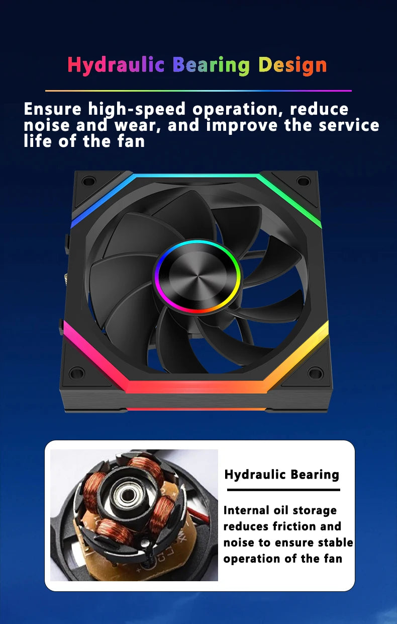 ICE Whale WX-3 Wire-Splicing PC Case Cooling Fan 3PIN ARGB Mirror Cycle Light Effect 800-1600RPM PWM Water Cooling Cooler Fan