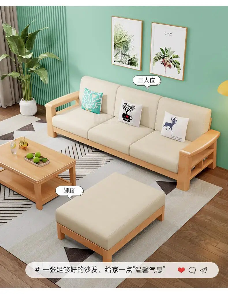 Combination household living room wood cloth winter and summer dual-purpose corner princess all rubber wood solid wood sofa
