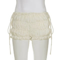SUCHCUTE Beige Folds Textured Chiffon Shorts Women Summer Elastic Waist Bottoms All Match Casual Shorts Grunge Fairycore 2026