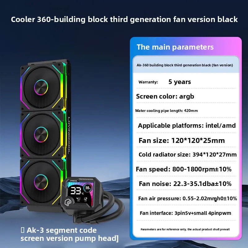 360 integrated 240 water-cooled broken code screen computer CPU radiator argb temperature display cold exhaust cooling fan