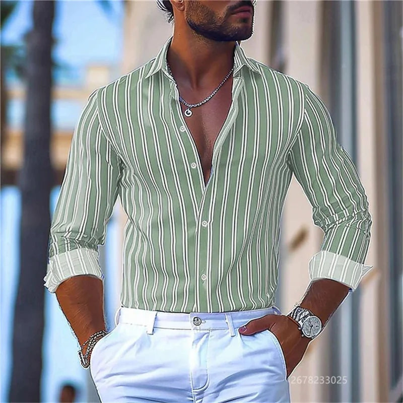 15 colors men's striped long-sleeved shirts, business office men's tops, spring and autumn lapel shirts, high-quality shirts