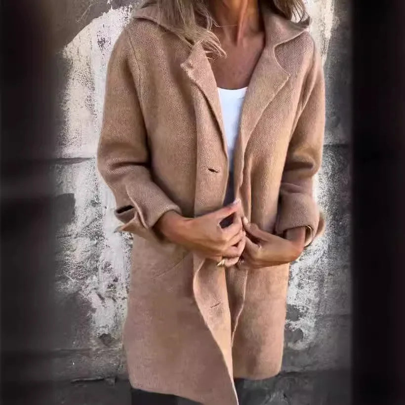 2025 New Autumn Winter Women's Clothes Trench Casual Solid Long Sleeve Outerwears Vintage Lapel Mid Length Coats Suit Jackets