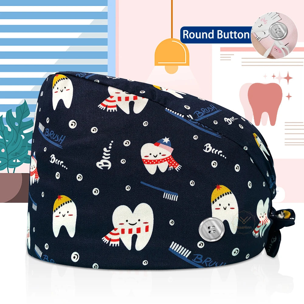 Dentistry Pet Medical Scrub Pharmacist Clinic Hat Dentist Lab Cap Nurse Surgical Working Caps Nursing Hats Cotton with Button