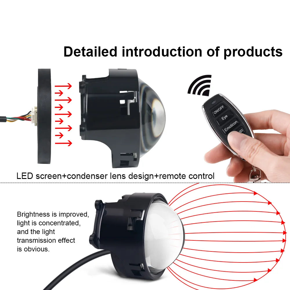 3-inch Devil's Eye Car Accessories Headlights Led Lenses Retrofit Kits Assembly LED Auto Dynamic Lights 12V With Remote Control