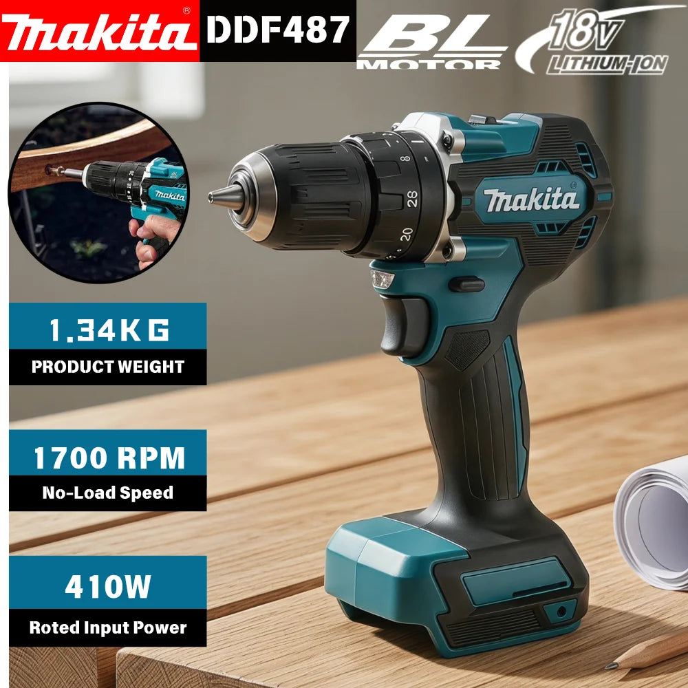 Makita DDF487 18V Brushless Cordless Drill Driver High Torque Screwdriver Compatible With All Makita 18V Lithium Batteries