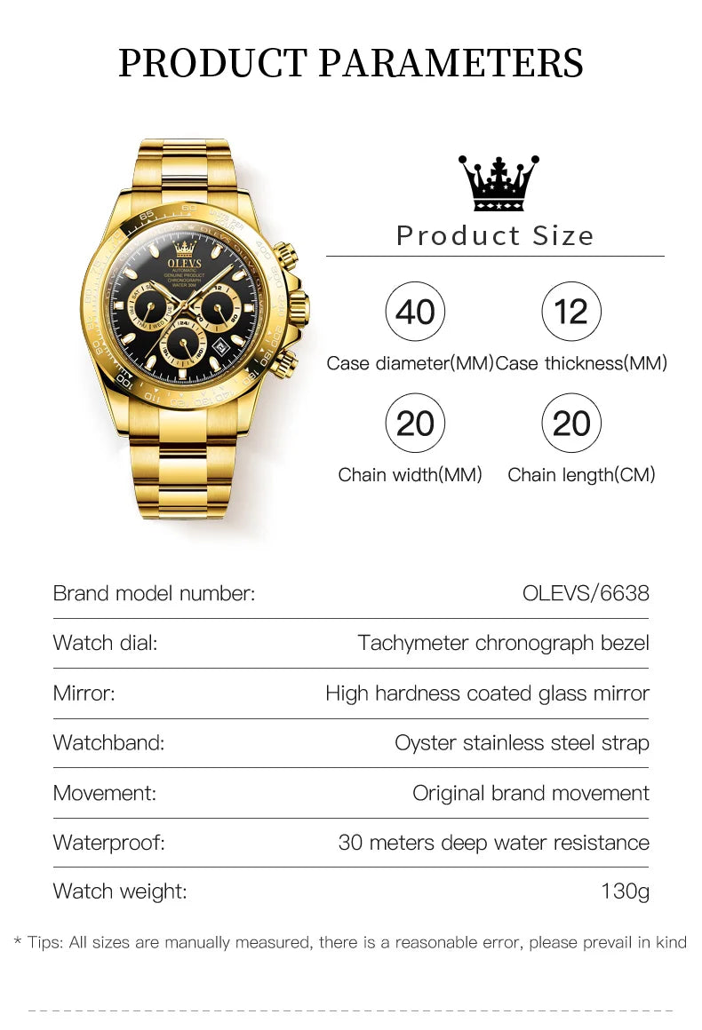 OLEVS 6638 Men Watch Classic Multifunctional Dial Waterproof Luminous Watches Fully Automatic Mechanical Male Wristwatch