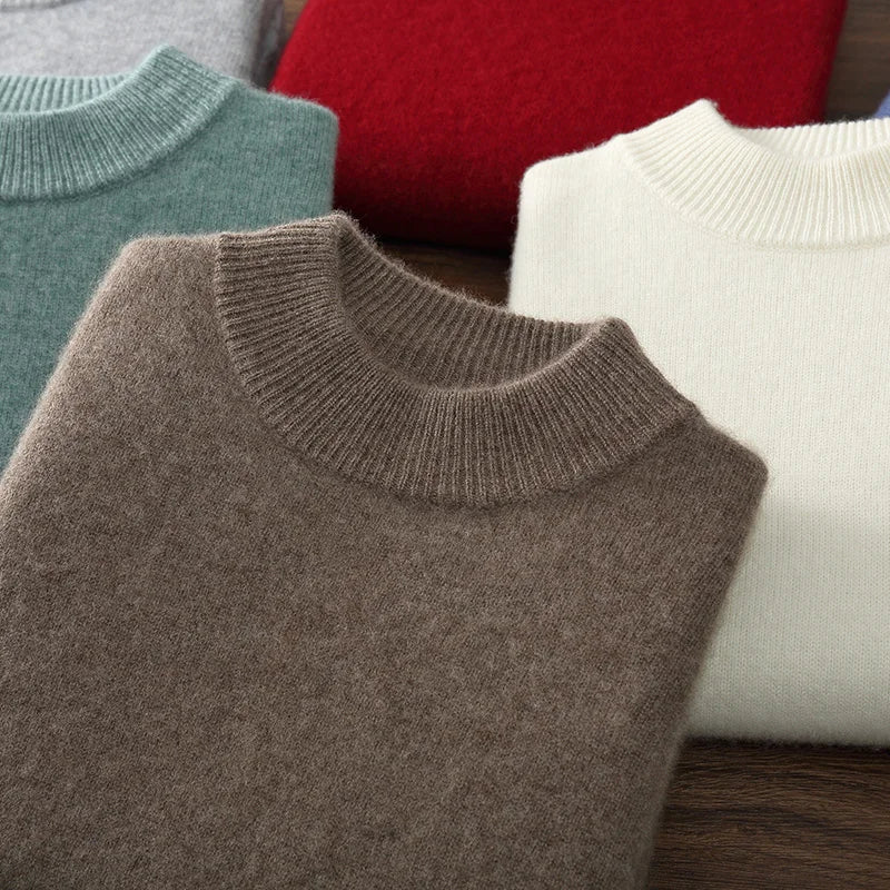 Autumn/Winter Men's 100% Cashmere Pullover Business Casual Solid Knitted Sweater Loose Half High Neck Tops Thick Warm Jumper