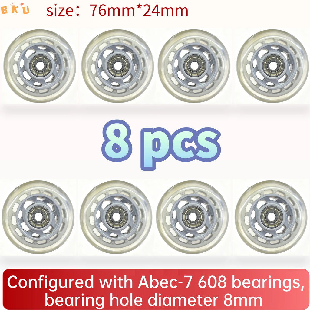 8-Piece PU Replacement Wheels 76mm(3") with ABEC-7 Bearings, PP+PU Material Fit Inline Skates/Kids Scooters/Strollers/Luggage