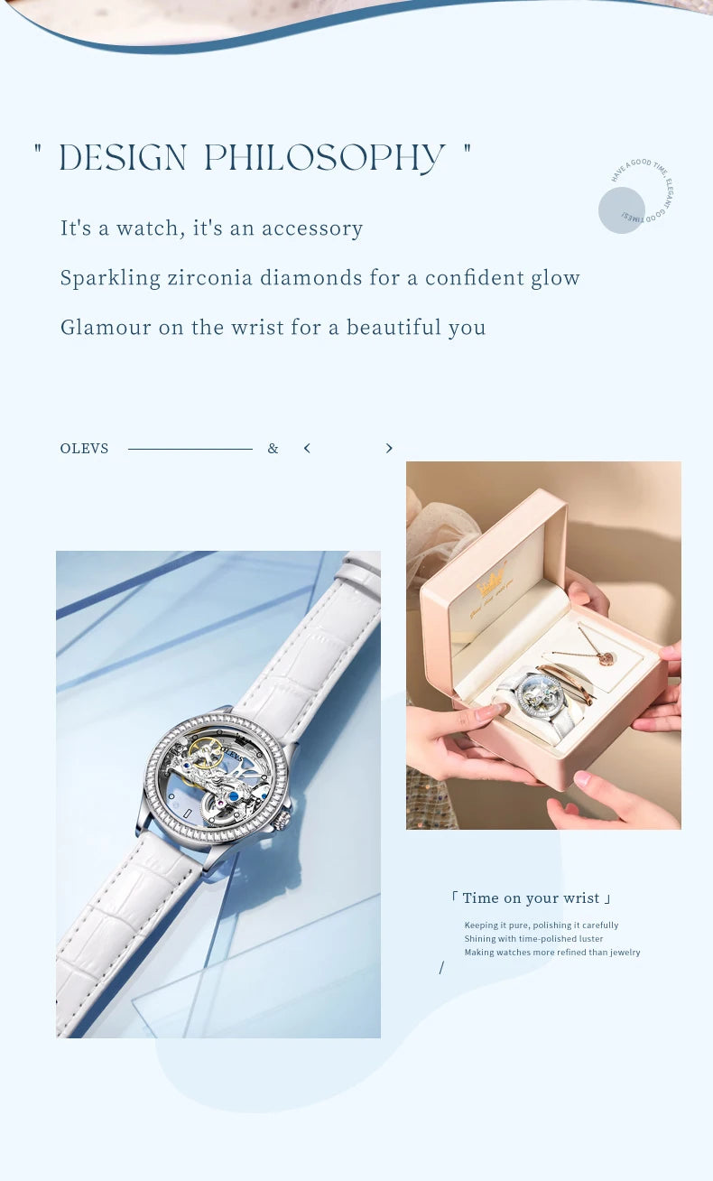 OLEVS Couple Watches Original Fully Transparent Skeleton Automatic Mechanical Watches For Men Women Lover's Gift Luxury Watches