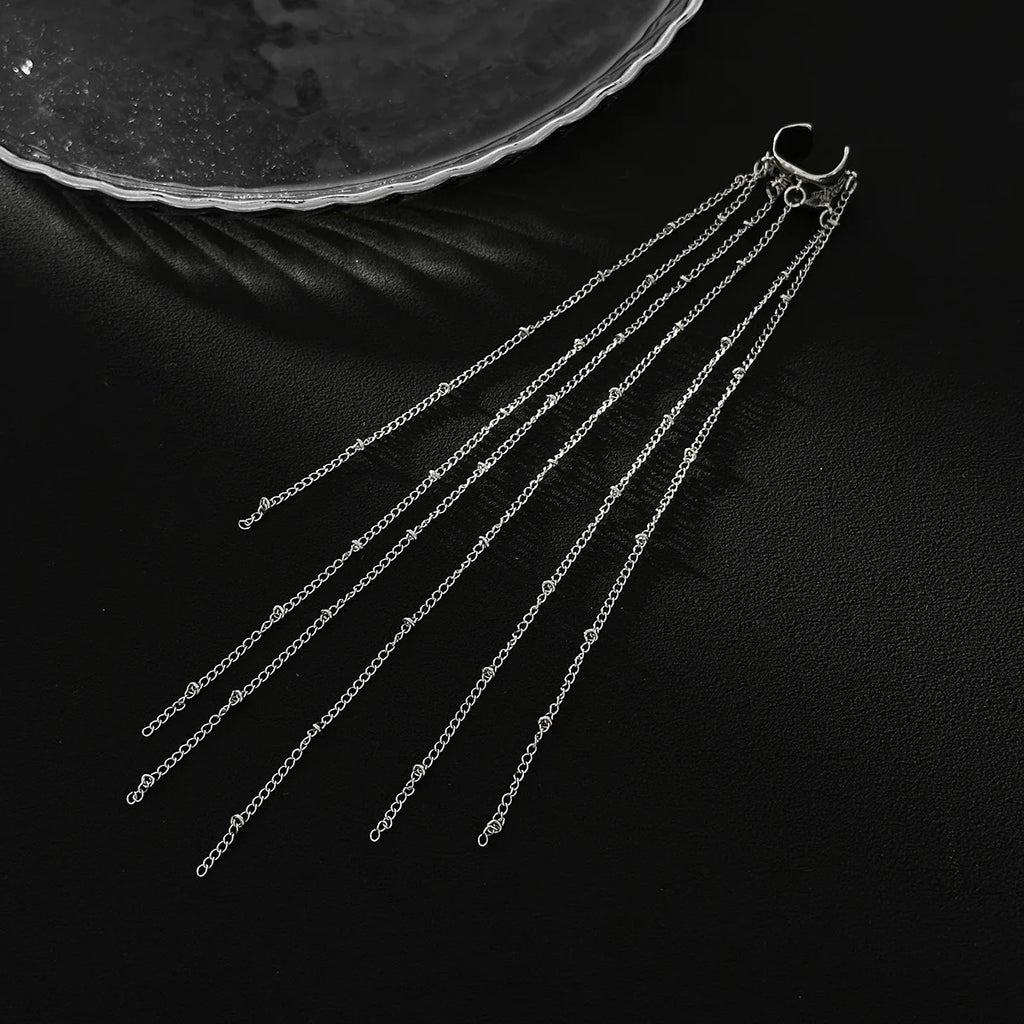 Unique Long Tassel No Piercing Ear Clip Earrings for Women New Gothic Silver Color C-shaped Ear Cuff Fashion Jewelry Gift