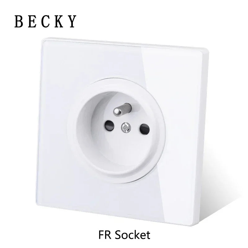 White Tempered Glass Work Driving Arm Wall Light Switch Led Indicator Light EU UK Standard 1/2/3/4gang Bedroom Usb Switch Socket
