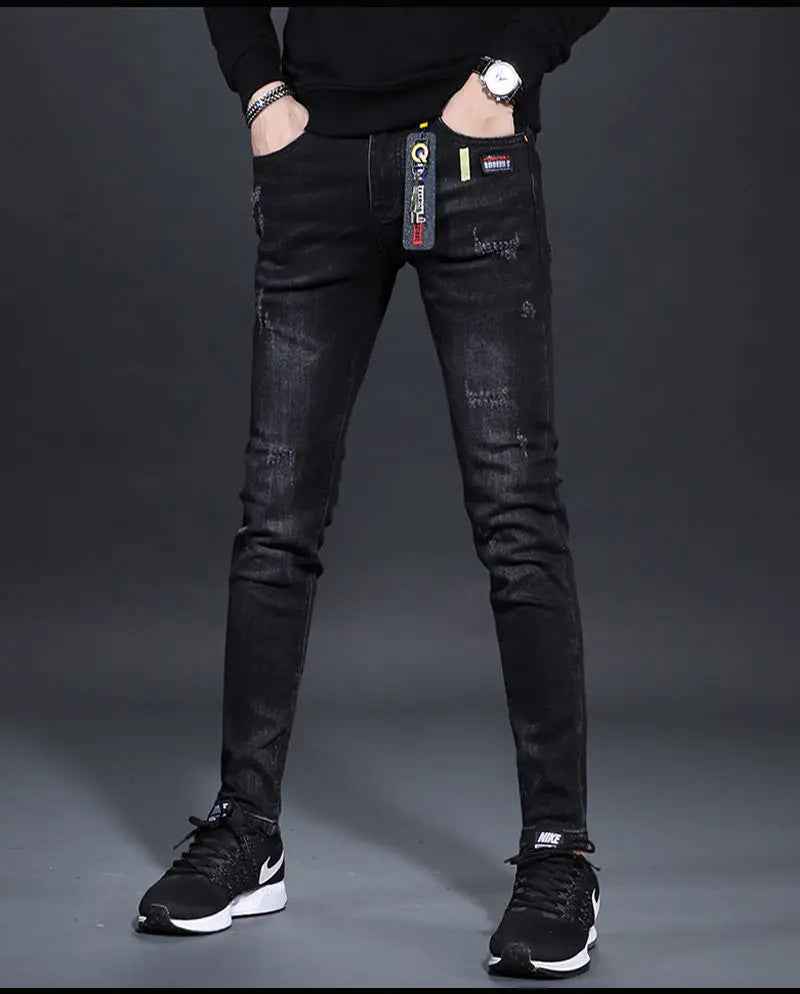 Fashionable Men's Luxury Cowboy Pants Skinny Jeans Black Skinny Jeans for Men Stretch Boyfriend Denim Youth Streetwear Trousers
