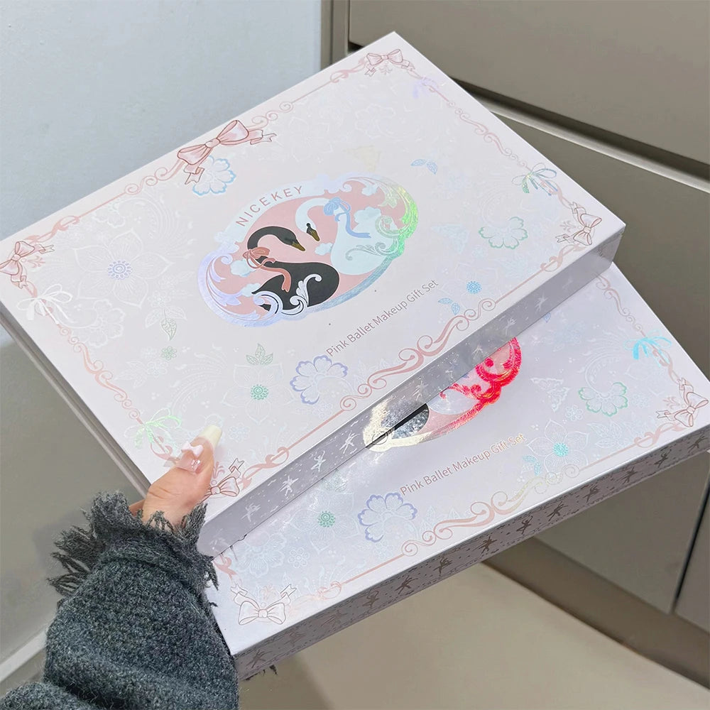 NICEKEY Multipurpose Makeup Sets Include 4 Lip Mud,1 Blush,1 Pressed Powder,1 Eyes Palette,1 Contour Palette With Necklace Gift