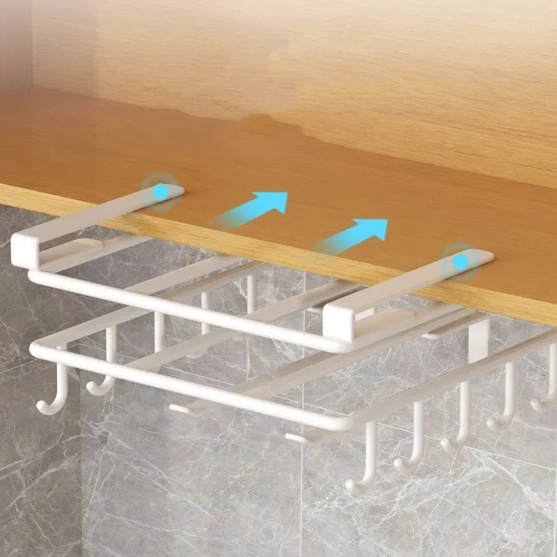 Kitchen Hanging Organizer Rack with Hooks Under Cupboard Paper Towel Rags Hanger Cutting Board Pot Cover Holder Storage Shelf
