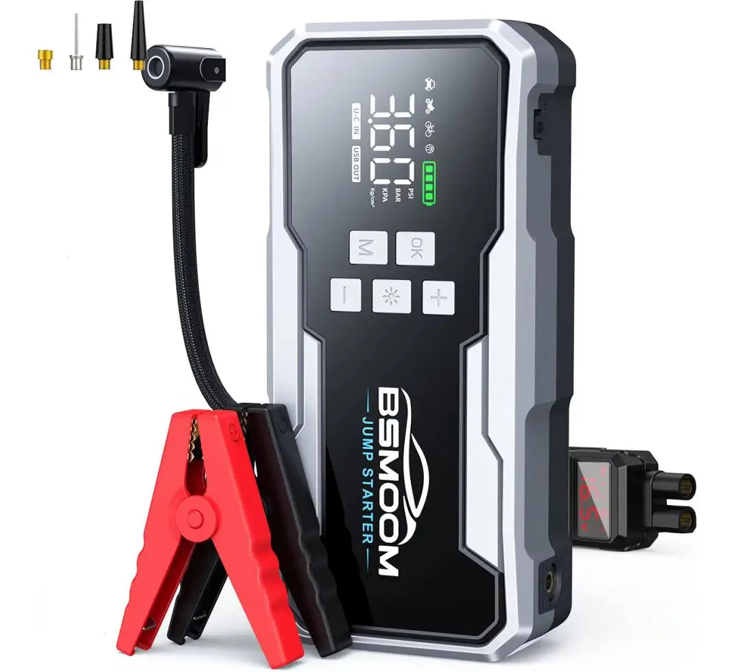 Car Jump Starter With Air Compressor LCD Screen 21800mAh Portable Booster Charger ,6000A Powerful Car Battery Starting Device,Car Battery ChargerFor12V(ALL Gas/10L Diesel) Start The Car Quickly, USB Input/output, LED Emergenc