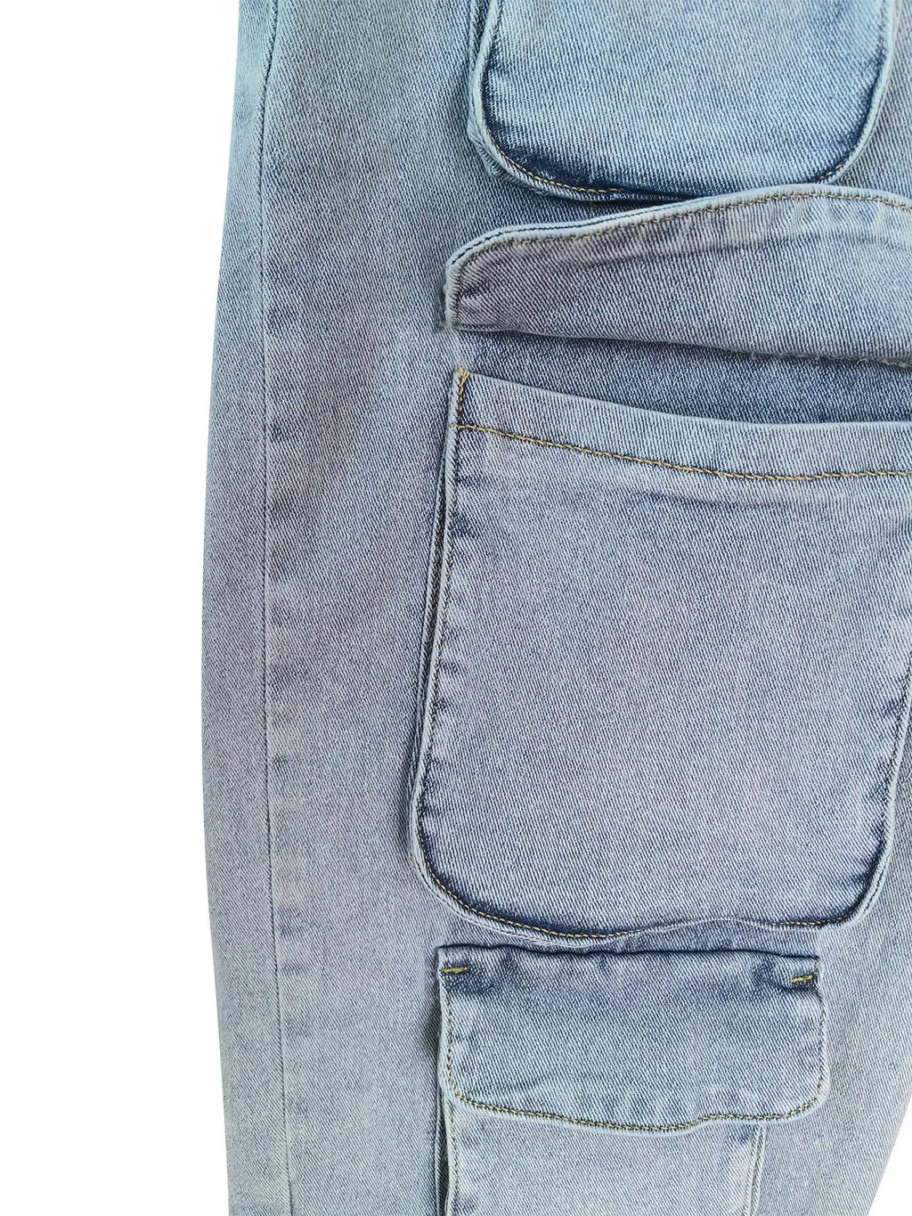 2024 Women's Fashion Streetwear Denim Cargo Pant Fall Y2K Casual Multi-Pocket Loose Straight  Jeans For Women