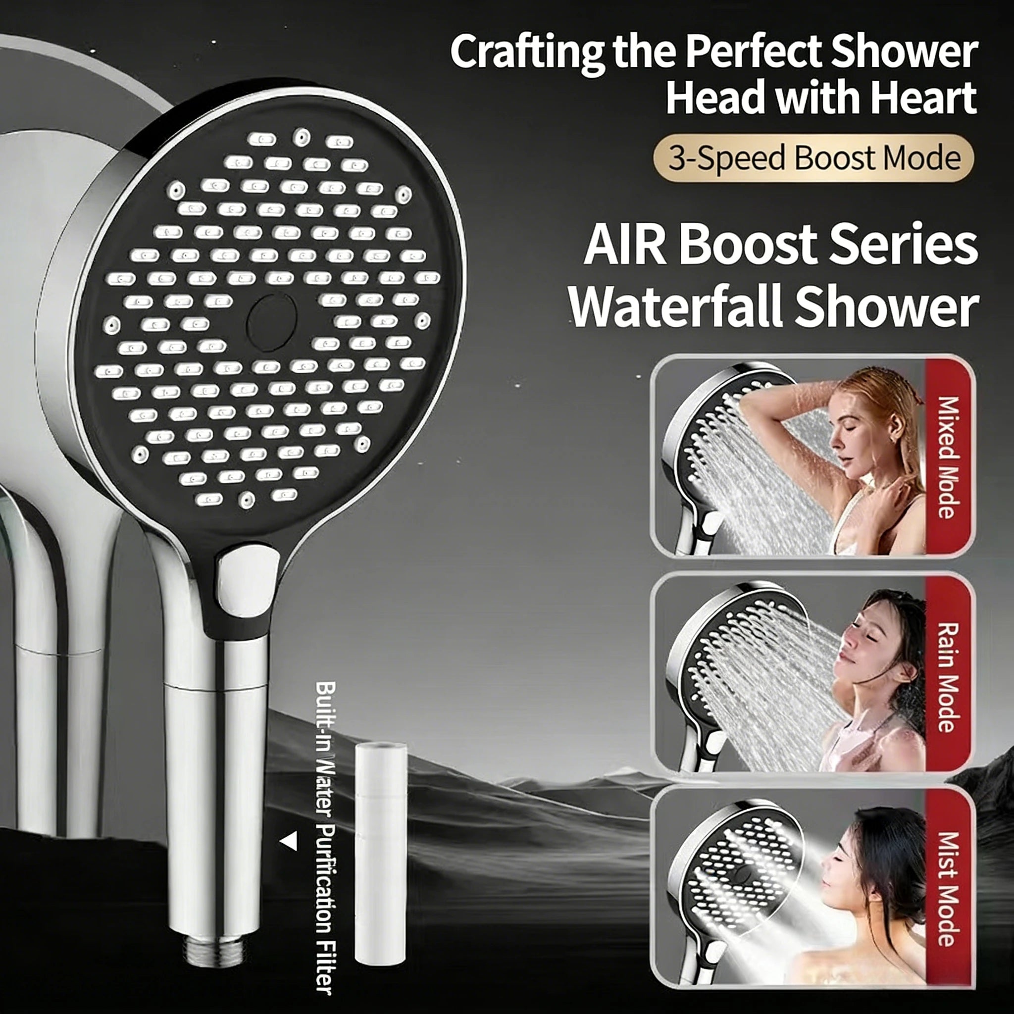Portable Shower Head 3-Mode Shower Nozzle Bathroom Accessories Large Panel Sprayer High Pressure Handheld Showerhead