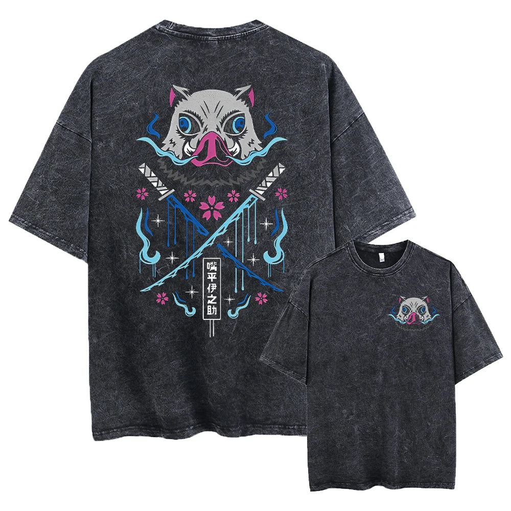 Hip Hop T-Shirt Anime Printed Streetwear Short Sleeve Vintage Japanese Graphic TShirt Men Harajuku Casual Loose Washed Tees