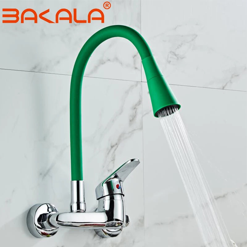 BAKALA Black Brass Chrome Taps For Kitchen Sink Kitchen Tap Chrome Dual Hole Wall Kitchen Mixer Kitchen Faucet Torneira Cozinha