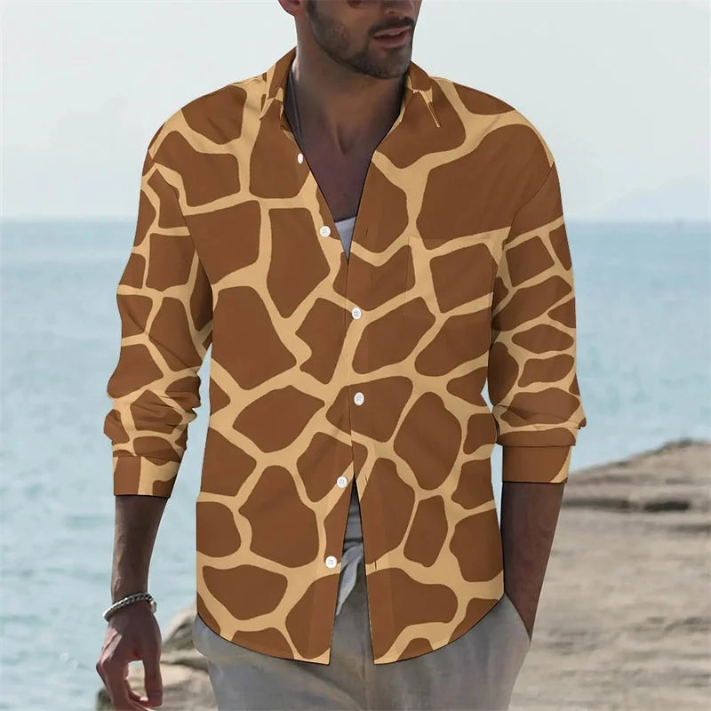 Men's shirt giraffe printed animal shirt autumn casual shirt men's cool shirt long sleeved pattern fun top size XS-6XL