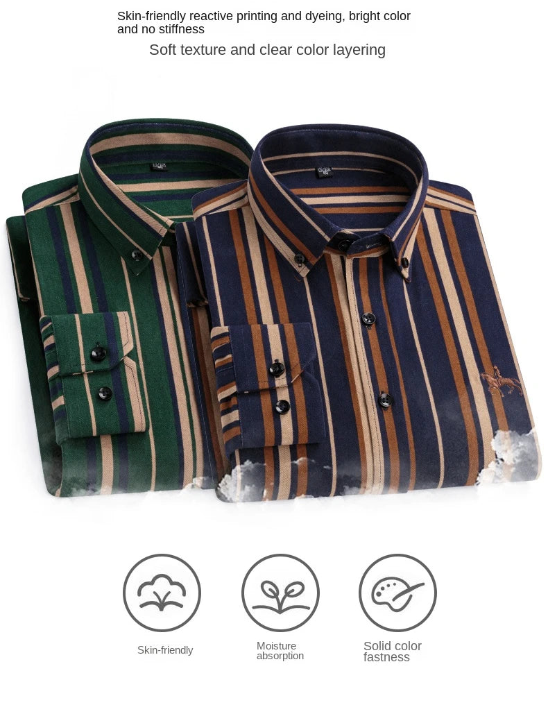 2024 new autumn men's long-sleeved plaid striped100% cotton Oxford spinning chest embroidery regular fit button work shirt S~6XL