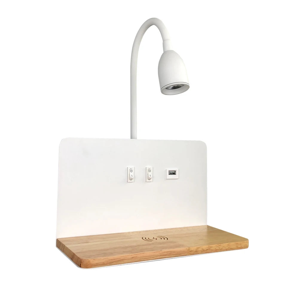 Indoor LED Wall Lamp With USB Interface And Wireless Charging Modern 360° Rotatable Wall Light With Switch Bedside Night Lights