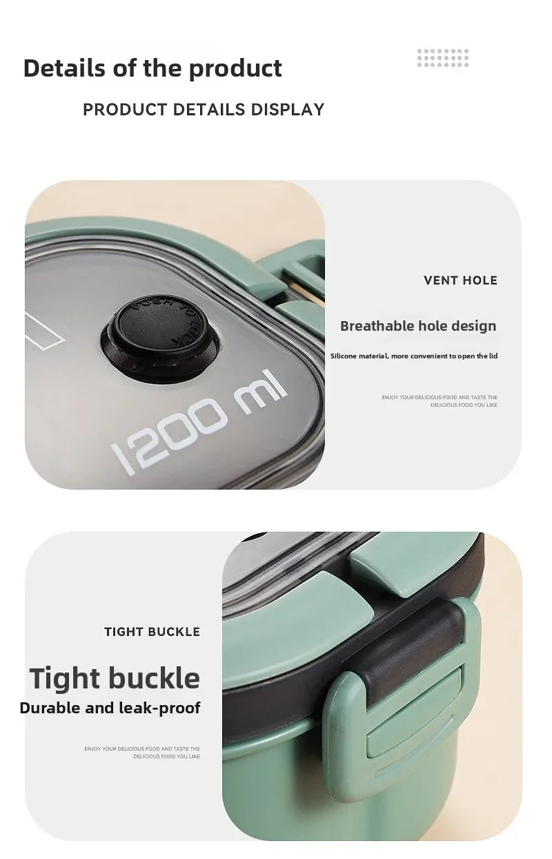 Portable Single Double-layer Lunch Box with Fork And Spoon - Compartment Fruit Food Container for Microwave And Picnic Freshness