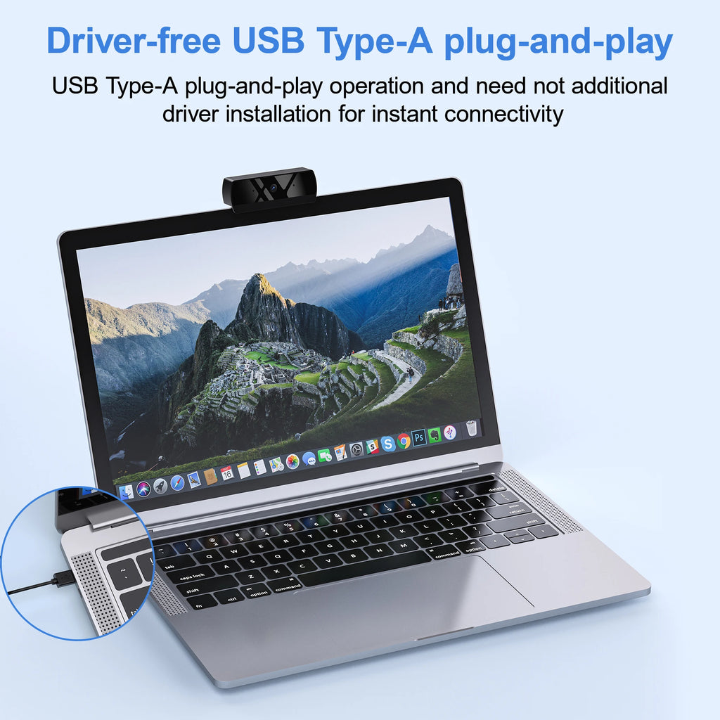 Full HD Webcam with Built-in Microphone and Rotatable Tripod, 1080P Video and Wide Angle Camera, Privacy Cover, for Desktop PC