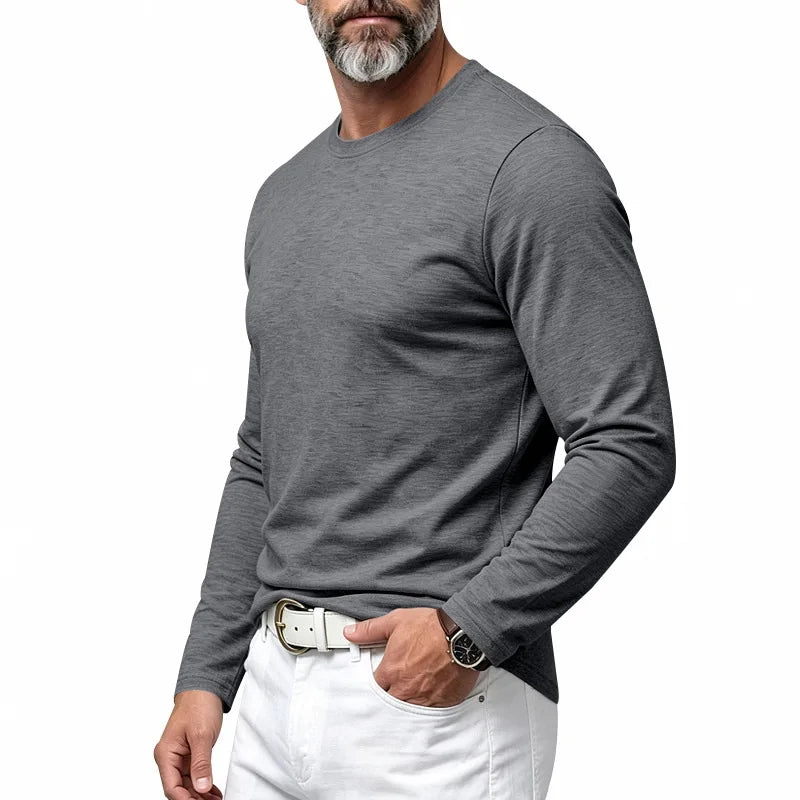 Autumn and Winter Men's Thin Casual Crew Neck Pullover Loose Versatile Breathable Commuter Long Sleeve Bottom T-Shirt