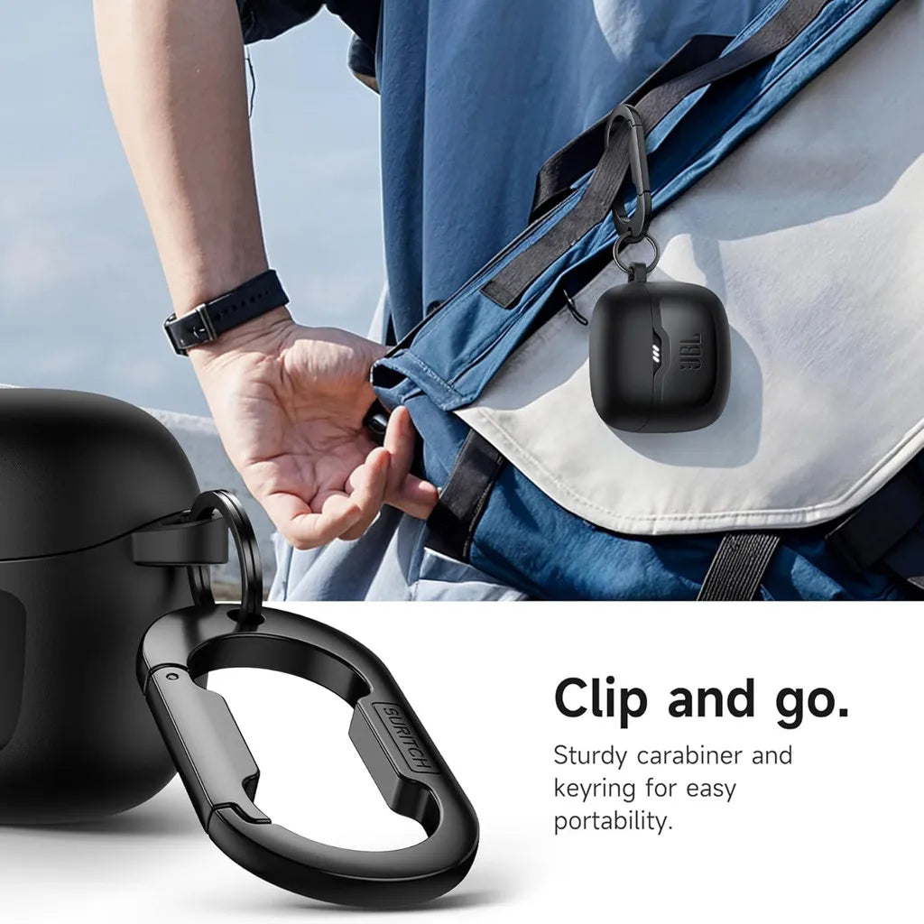 SURITCH Case for JBL Tune Flex 2 / JBL Tune Flex Rugged Shockproof with Carabiner Magnetic Lid Lock Cleaning Kit Removal Tool