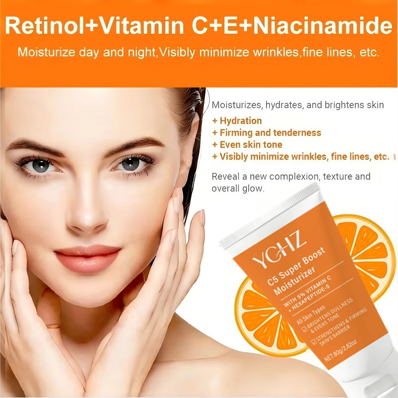 Vitamin C Brightening Cream (Containing Hyaluronic Acid, Collagen, and Niacinamide) — Brightens Skin Tone, Visibly Evens Out Skin Tone, Deeply Hydrates, Is Refreshing and Non-Greasy, Absorbs Quickly, Suitable for All Skin T