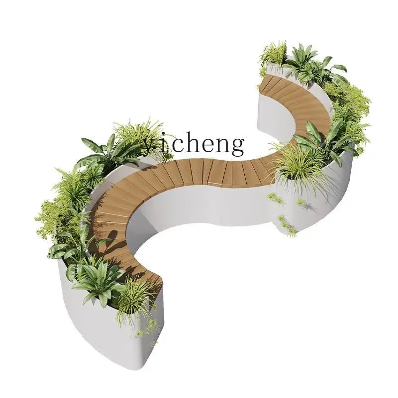 outdoor flower box card seat combination special-shaped stainless steel planting box fence partition restaurant milk