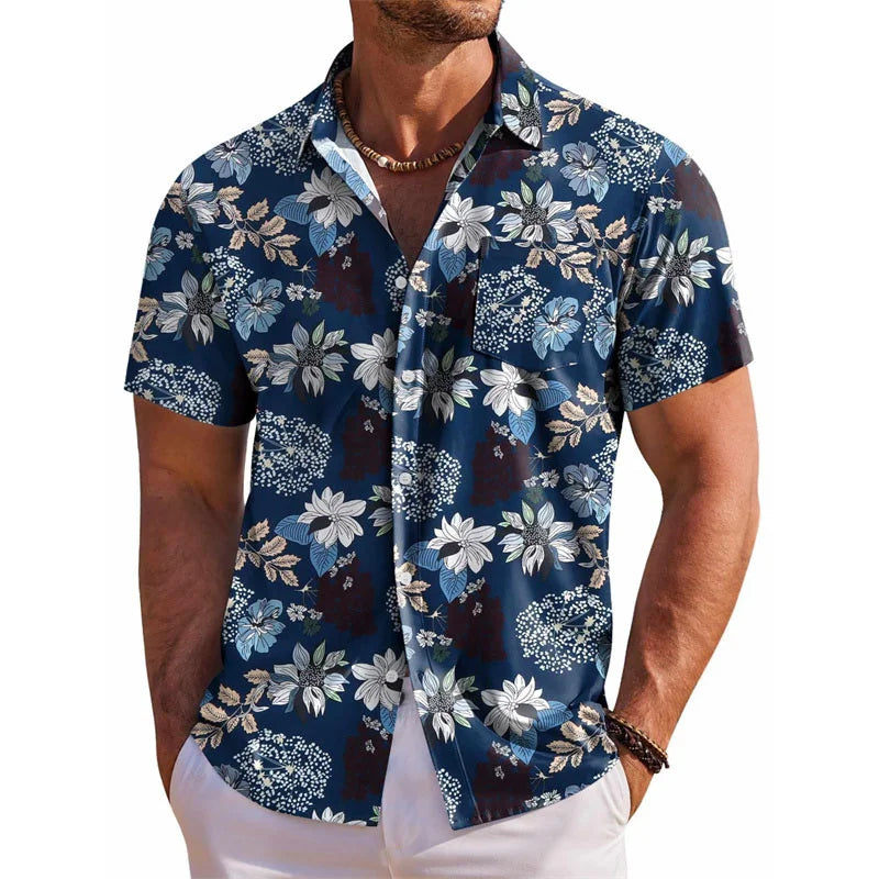 Men's Hawaiian shirt short sleeved printed button clothing summer beach shirt casual vacation comfortable and breathable